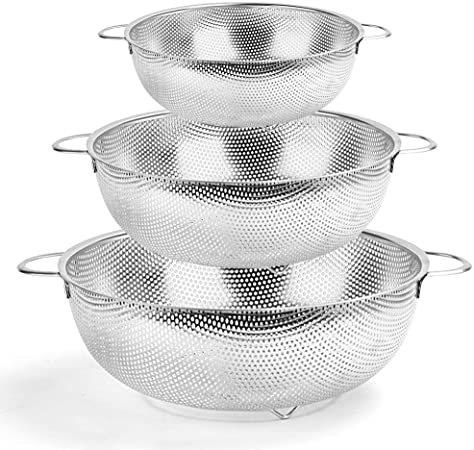 Stainless steel mesh strainer colander 3 set-silver