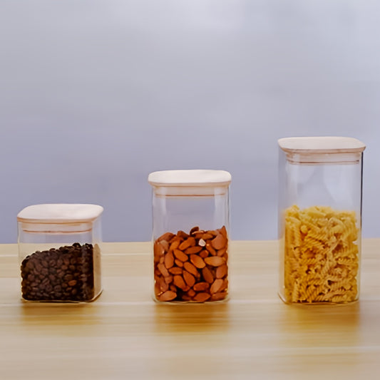 Borosilicate Food Glass Jars With Bamboo Lid-3 Pieces