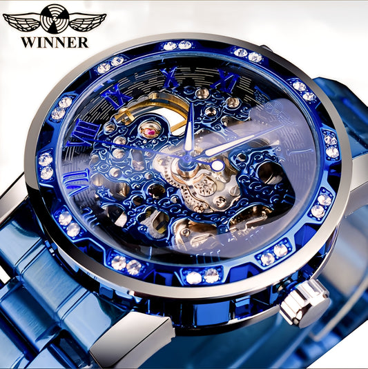 Winner Golden Watches Classic Rhinestone Clock - Blue