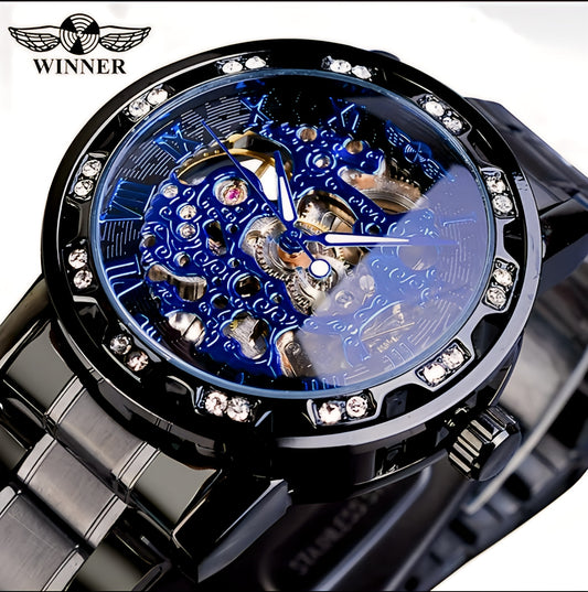 Winner Golden Watches Classic Rhinestone Clock - Black