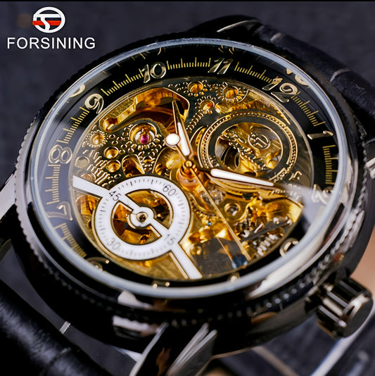 Forsining Hollow Engraving Skeleton Casual Designer Brand Automatic Watches - Black